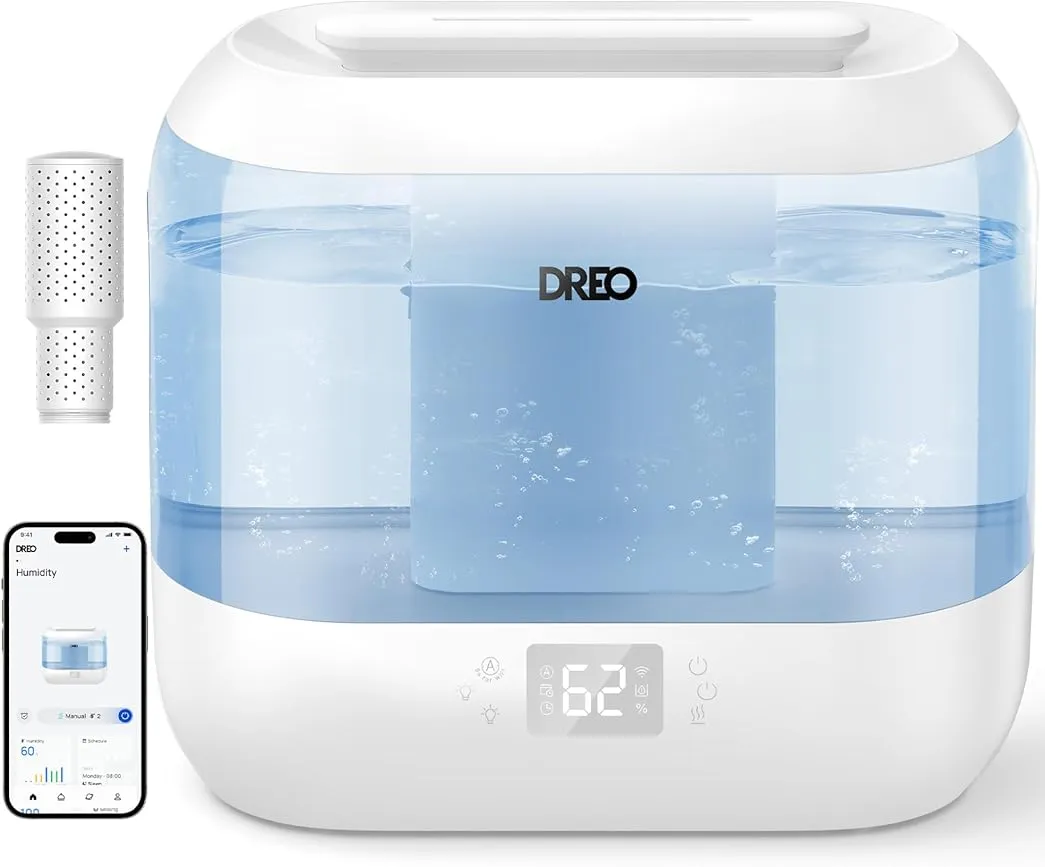 Dreo Smart Humidifiers for Bedroom-Filter Included,Top Fill 4L Humidifier Large Room with 28 dB, 36H Runtime, Touch/APP/Voice Control, Nightlight, Cool Mist Humidifiers for Baby, Plants, Indoor, Blue