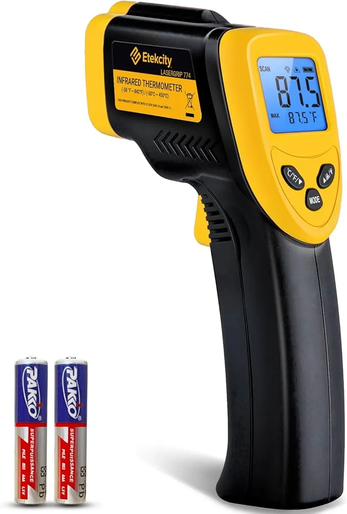 Etekcity Infrared Thermometer Laser Temperature Gun 774, Meat Food Candy Oven Thermometer for Griddle Accessories, Heat Gun for Cooking Refrigerator Tools, Adjustable Emissivity & Max Measure, Yellow