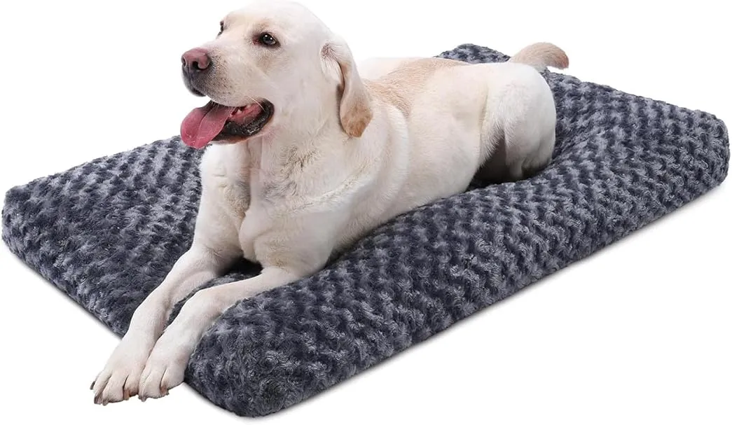 KSIIA Washable Dog Bed Deluxe Plush Dog Crate Beds Comfy Kennel Pad Anti-Slip Pet Sleeping Mat for Large, Jumbo, Medium, Small Dogs Breeds, 53" x 36", Dark Grey