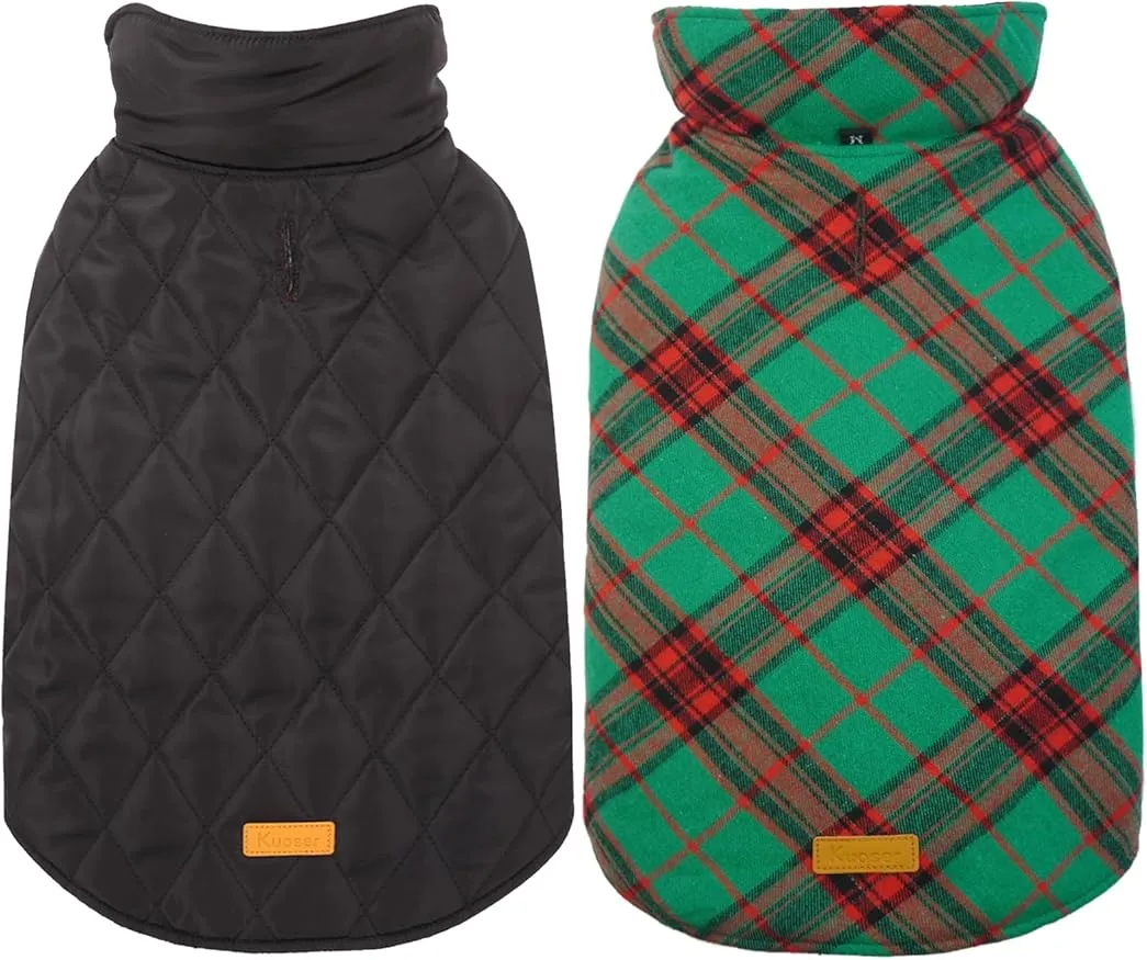 Kuoser Warm Dog Coat, Waterproof Dog Jacket for Extra Large Dogs, Adjustable Durable XXXL Doggie Winter Coat Reversible Puppy Cold Weather Apparel for Large Breed, Christmas Green 3XL