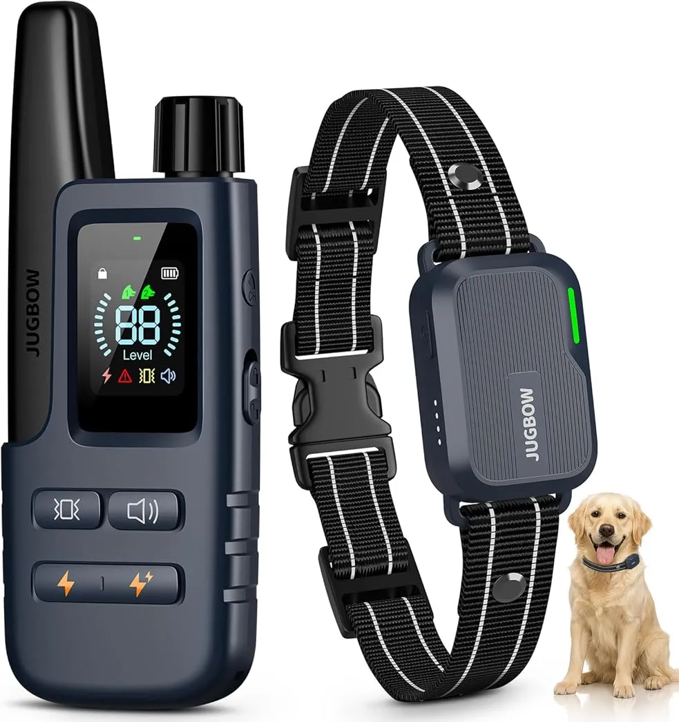 Jugbow Dog Shock Collar - 4500FT Dog Training Collar with Remote, IPX8 Waterproof Electric Dog Collar with 4 Training Modes, Security Lock, Rechargeable eCollar for 10-120lbs Dogs(Deep Blue)