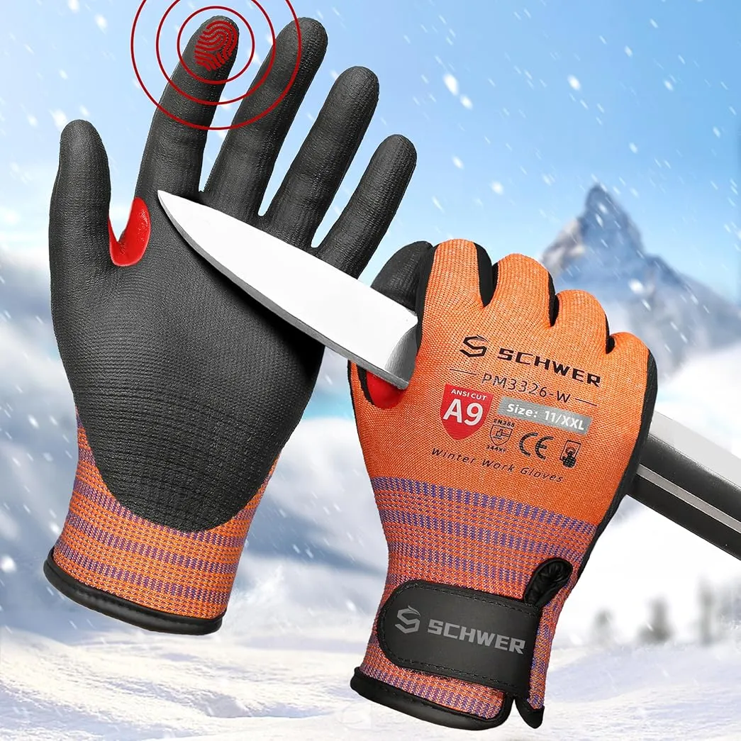 Schwer FreezeGuard-X Winter Work Gloves for Men and Women, ANSI A9 Cut Resistant Gloves for Extreme Protection, Freezer Glove With Super Grip, Thermal Insulate, PM3326-W (XXL,2 Pairs)